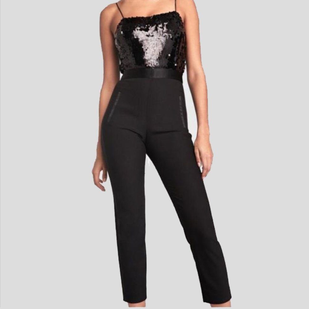 Zara Black Sequin Corset Tuxedo Jumpsuit